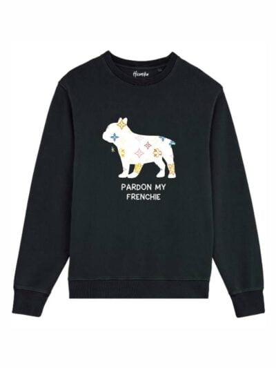 Felpa donna scamosciata leggera Fiamma con un bulldog francese e la scritta “pardon my frenchie” in glitter - FF040