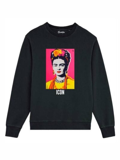 Felpa donna scamosciata leggera Fiamma con Frida Kahlo e la scritta “icon” in patch - FF048
