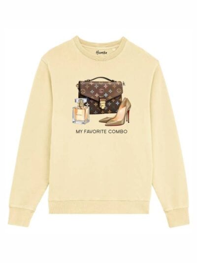 Felpa donna scamosciata leggera Fiamma con accessori da donna e la scritta “my favorite combo” in patch - FF050