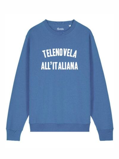 Felpa donna scamosciata leggera Fiamma con la scritta “telenovela all'italiana” in patch - FF049