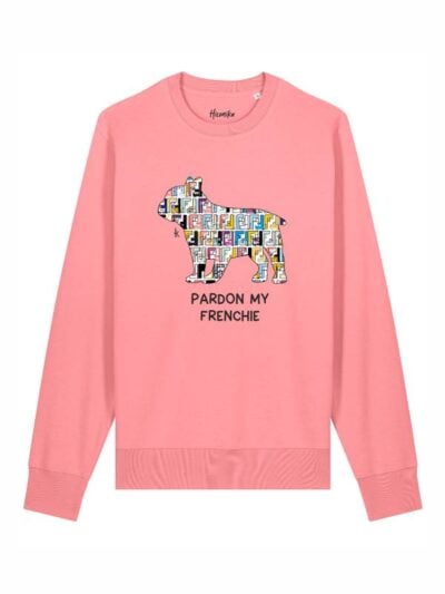 Felpa donna scamosciata leggera Fiamma con un bulldog francese e la scritta “pardon my frenchie” in patch - FF015