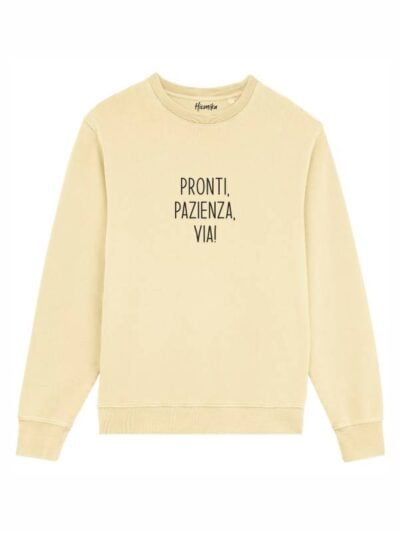 Felpa donna scamosciata leggera Fiamma con la scritta “pronti, pazienza, via!” in patch - FF026