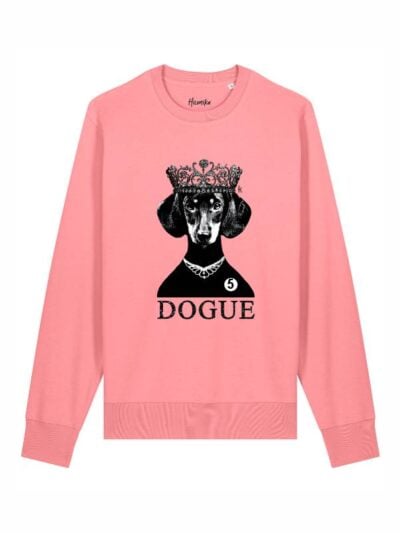 Felpa donna scamosciata leggera Fiamma con un cane che indossa una corona e la scritta “dogue” in glitter - FF043