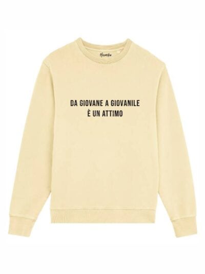Felpa donna scamosciata leggera Fiamma con la scritta “da giovane e giovanile è un attimo” in glitter - FF046