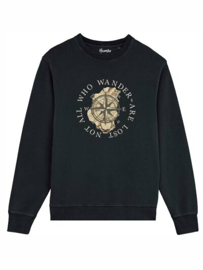 Felpa uomo scamosciata leggera Fiamma con una mappa, una bussola e la scritta "not all who wander are lost" - FFU12