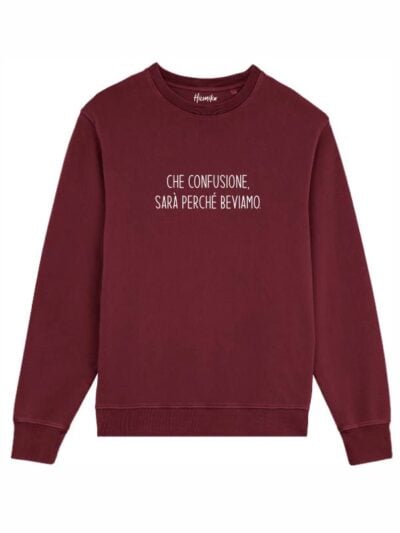 Felpa uomo scamosciata leggera Fiamma con la scritta in patch a rilievo "che confusione sarà perchè beviamo" - FFU01