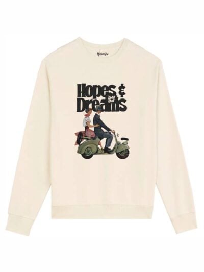 Felpa uomo scamosciata leggera Fiamma con due persone su uno scooter e la scritta "hopes and dreams" - FFU26