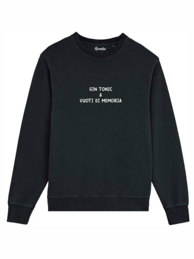 Felpa uomo scamosciata leggera Fiamma con la scritta in patch a rilievo "gin tonic e vuoti di memoria" - FFU22