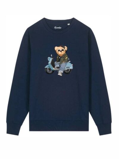 Felpa uomo scamosciata leggera Fiamma con un orsetto su uno scooter - FFU09