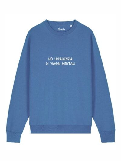 Felpa donna scamosciata leggera Fiamma con la scritta “ho un'agenzia di viaggi mentali” in patch - FF021