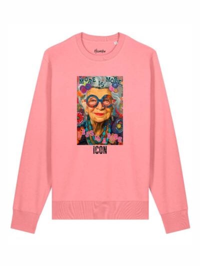 Felpa donna scamosciata leggera Fiamma con tributo a Iris Apfel e la scritta “icon” in glitter - FF027