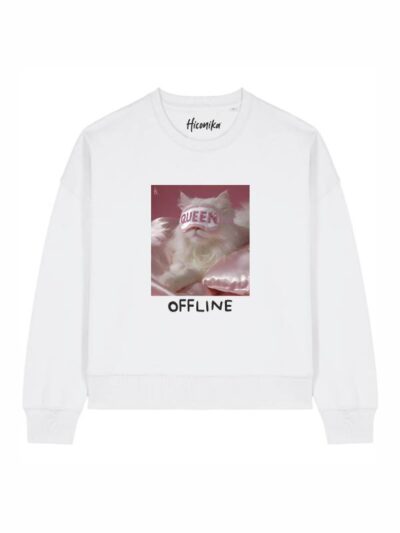 Felpa donna Luna con un gatto e la scritta “offline” in patch - FL010