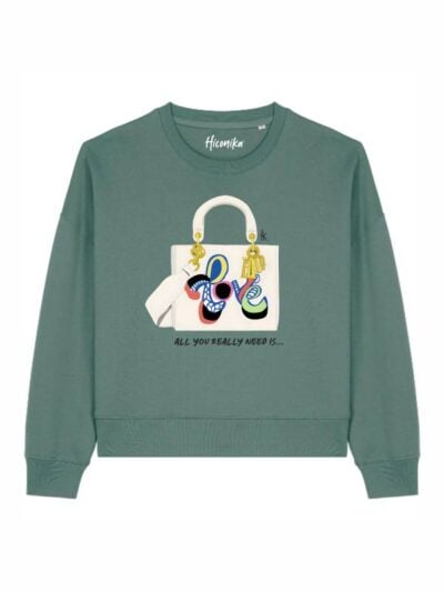 Felpa donna Luna con una borsa e la scritta “all you really need is” in patch - FL031