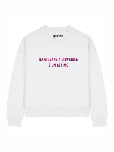 Felpa donna Luna con la scritta “da giovane e giovanile è un attimo” in glitter - FL046