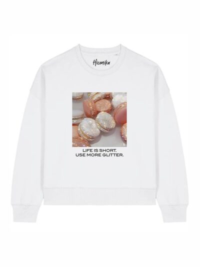 Felpa donna Luna con i macarons e la scritta “life is short, use more glitter” in patch - FL042