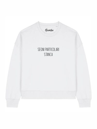 Felpa donna con la scritta “segni particolari stanca” in patch - FL030