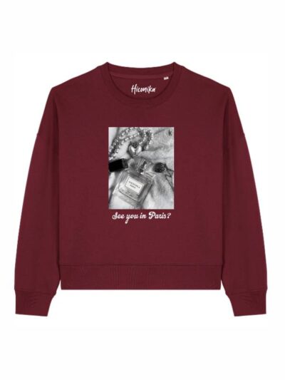 Felpa donna Luna con un profumo, una collana e la scritta “see you in Paris?” in glitter - FL016
