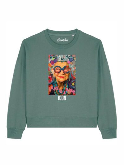 Felpa donna Luna con tributo a Iris Apfel e la scritta “icon” in glitter - FL027