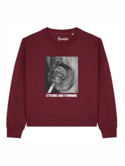 Felpa donna Luna con stampa in bianco e nero e la scritta “strong and feminine” in patch - FL020