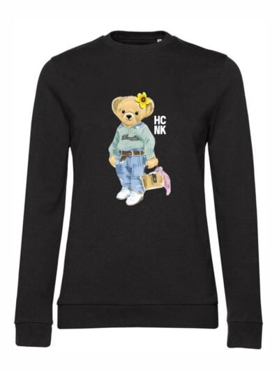 Felpa donna leggera Sidney con un orsetto alla moda e la scritta “hcnk” in patch - FS011