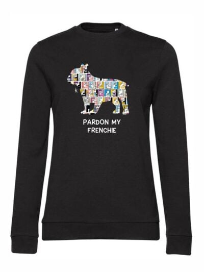 Felpa donna leggera Sidney con un bulldog francese e la scritta “pardon my frenchie” in patch - FS015