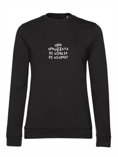 Felpa donna leggera Sidney con la scritta “una spruzzata di voglia di vivere?” in patch - FS028