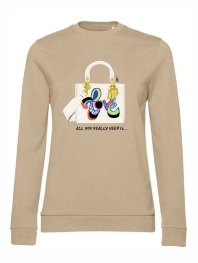 Felpa donna leggera Sidney con una borsa e la scritta “all you really need is” in patch - FS031