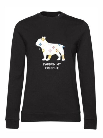 Felpa donna leggera Sidney con un bulldog francese e la scritta “pardon my frenchie” in glitter - FS040