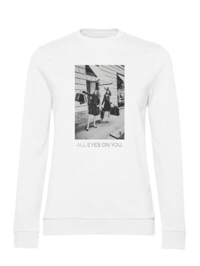 Felpa donna leggera Sidney stile vintage con due ragazze e la scritta “all eyes on you” in reflex - FS001