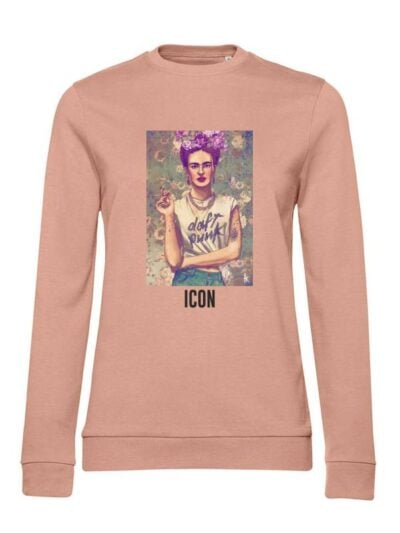 Felpa donna leggera Sidney con Frida Kahlo e la scritta “icon” in patch - FS041