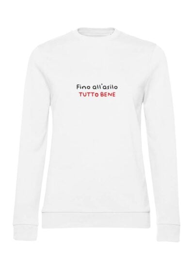 Felpa donna leggera Sidney con la scritta “fino all'asilo tutto bene” in patch - FS035