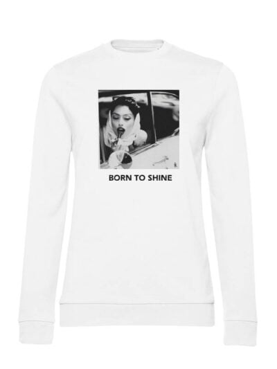 Felpa leggera Sidney stile vintage con una ragazza e la scritta “born to shine” in glitter – FS007