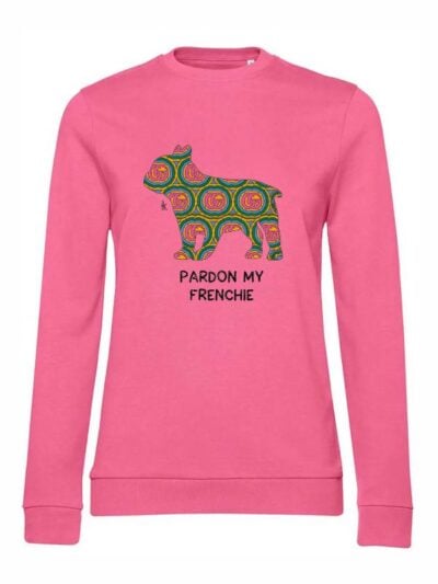 Felpa donna leggera Sidney con un bulldog francese e la scritta “pardon my frenchie” in glitter - FS029