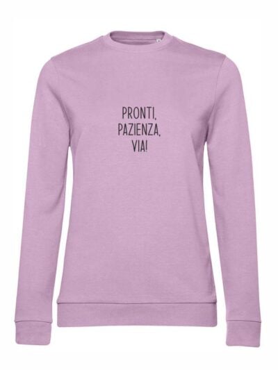 Felpa donna leggera Sidney con la scritta “pronti, pazienza, via!” in patch - FS026
