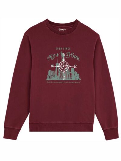 Felpa uomo scamosciata leggera Fiamma con uno sfondo urbano, una bussola e la scritta "ever since New York" - FFU21