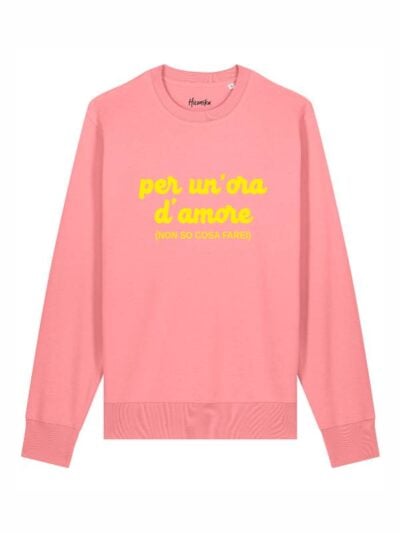 Felpa donna scamosciata leggera Fiamma con la scritta “per un'ora d'amore non so cosa fare” in patch - FF051