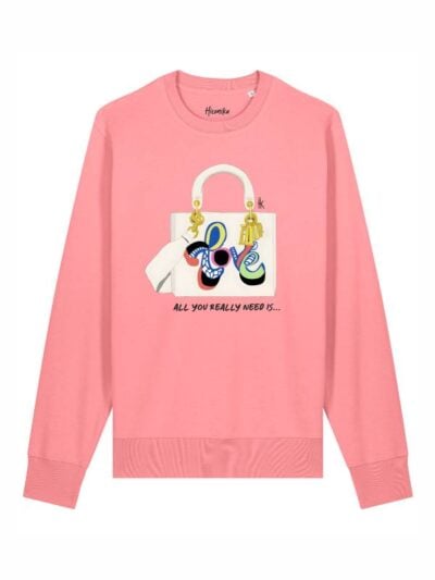 Felpa donna scamosciata leggera Fiamma con una borsa e la scritta “all you really need is” in patch - FF031