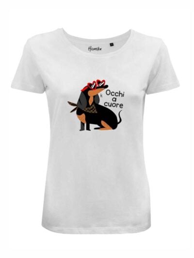 T-Shirt donna Lady 2.0 con un bassotto e la scritta “occhi a cuore” – LB002