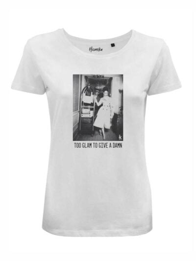 T-Shirt donna Lady 2.0 con stampa vintage e la scritta “too glam to give a damn” – LB018
