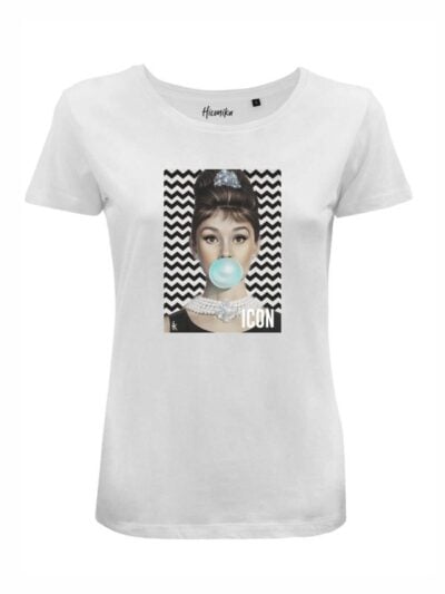 T-Shirt donna Lady 2.0 con tributo a Audrey Hapburn e la scritta “icon” – LB036