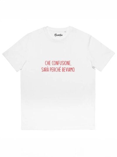 T-shirt uomo Prime con la scritta in patch a rilievo "che confusione sarà perchè beviamo" - PRM88