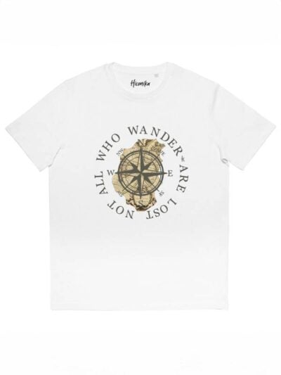 T-shirt uomo Prime con una mappa, una bussola e la scritta "not all who wander are lost" - PRM99