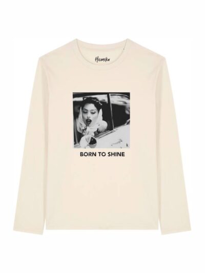 T-shirt Alba manica lunga con una ragazza e la scritta “born to shine” in glitter - TA007