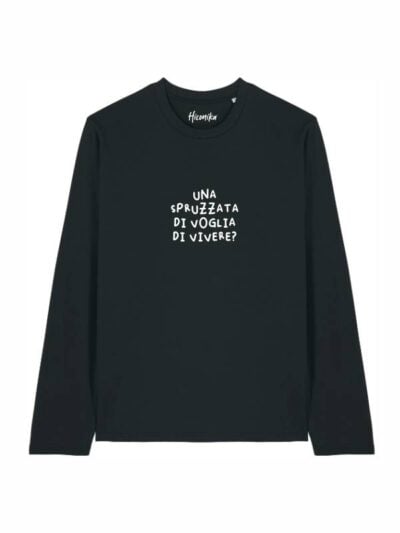 T-shirt Alba manica lunga con la scritta “una spruzzata di voglia di vivere?” in patch - TA028