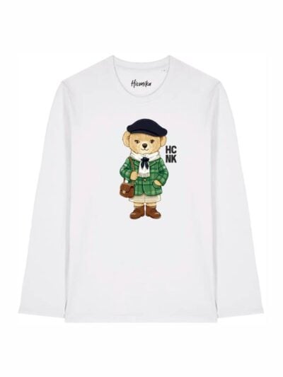 T-shirt Alba manica lunga con un orsetto e la scritta “hcnk” in patch - TA033