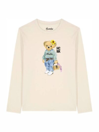 T-shirt Alba manica lunga con un orsetto alla moda e la scritta “hcnk” in patch - TA011