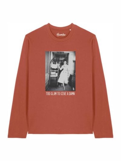 T-shirt Alba manica lunga con stampa vintage e la scritta “too glam to give a damn” in glitter - TA018