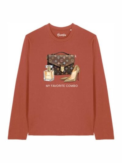 T-shirt Alba manica lunga con accessori da donna e la scritta “my favorite combo” in patch - TA050