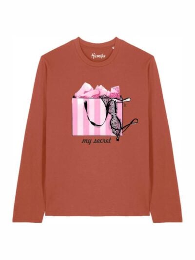 T-shirt Alba manica lunga con una borsa, un reggiseno e la scritta “my secret” in patch - TA038