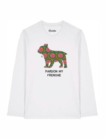 T-shirt Alba manica lunga con un bulldog francese e la scritta “pardon my frenchie” in glitter - TA029